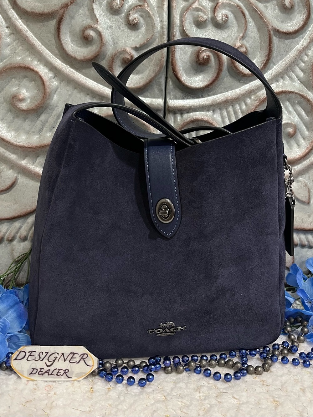 COACH Hadley Blue Suede Turn Lock Shoulder Bag CW004 - Picture 3 of 13